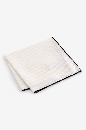 Black/White Textured Silk Lapel Pin And Pocket Square Set