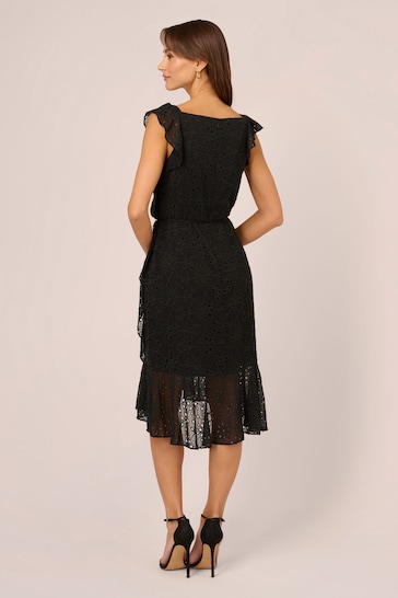 Adrianna Papell Ruffle Midi Black Dress