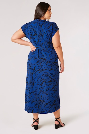 Apricot Blue Swirling Waves Wrap Midi Dress