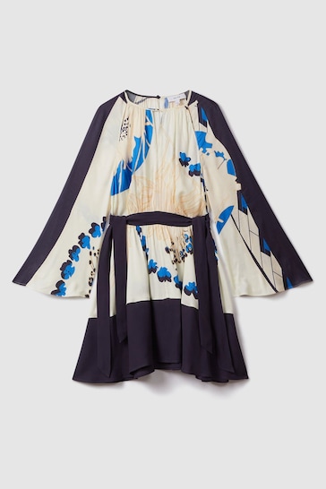 Reiss Navy/Blue Sasha Printed Side Tie Mini Dress