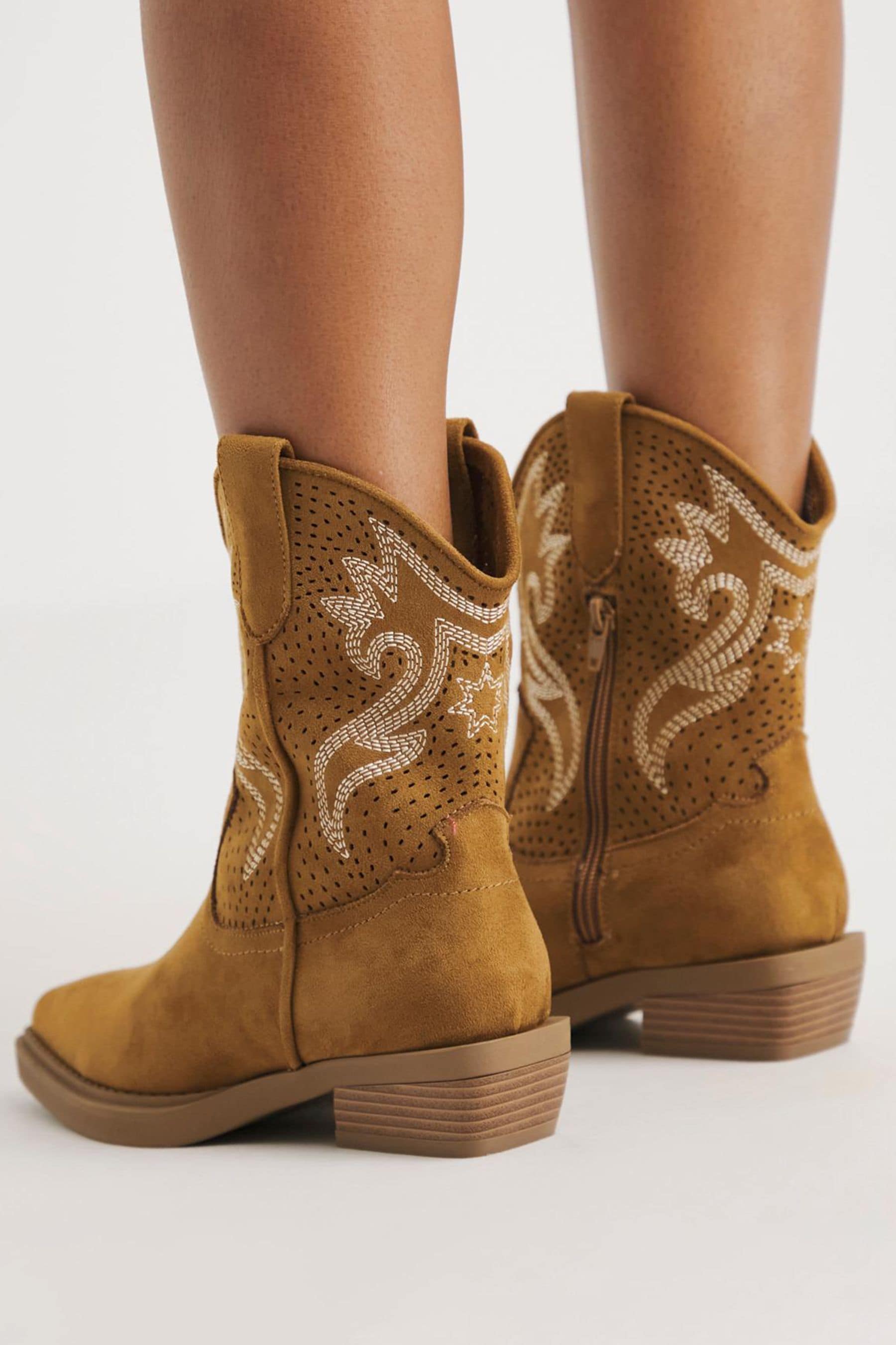 Buy Simply Be Brown Laser Cut Western Wide Fit Ankle Boots from