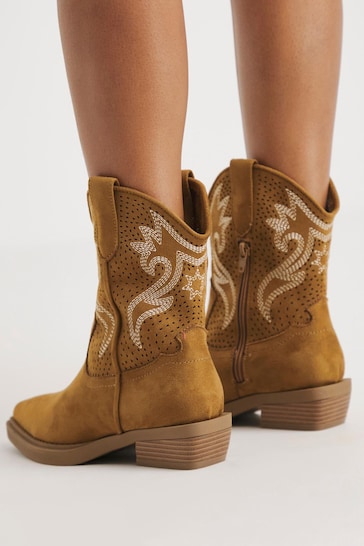 Simply Be Laser Cut Western Ankle Boots in Wide/Extra Wide Fit