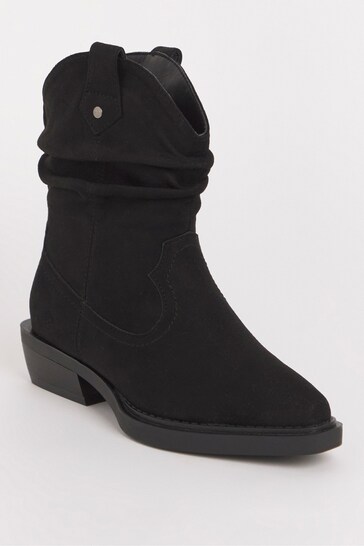 Simply Be Ruched Western Ankle Wide Fit Black Boots