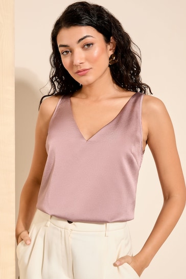 Friends Like These Pink Satin V Neck Vest Shell Top