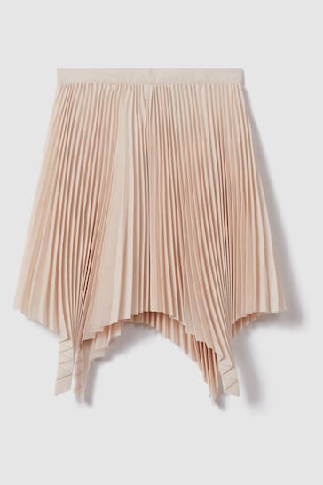 Reiss Pink Azalea Senior Pleated Asymmetric Skirt