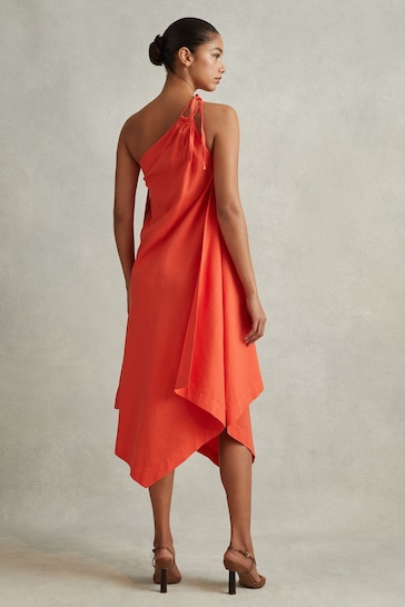 Reiss Orange Jeanne One Shoulder Draped Midi Dress