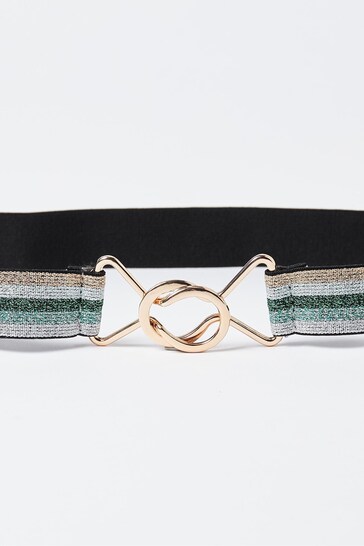 Oliver Bonas Striped Green Elastic Waist Belt