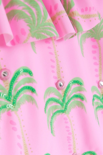 River Island Pink Girls Palm Print Swimsuit
