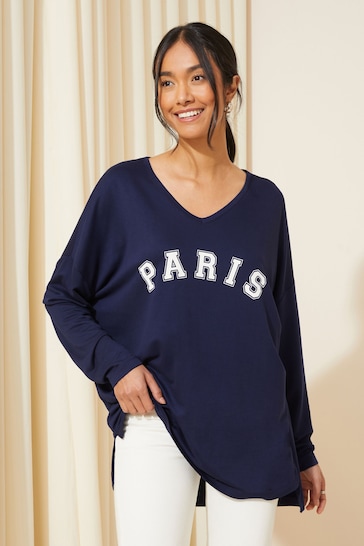 Friends Like These Slogan Soft Jersey V Neck Long Sleeve Tunic Top