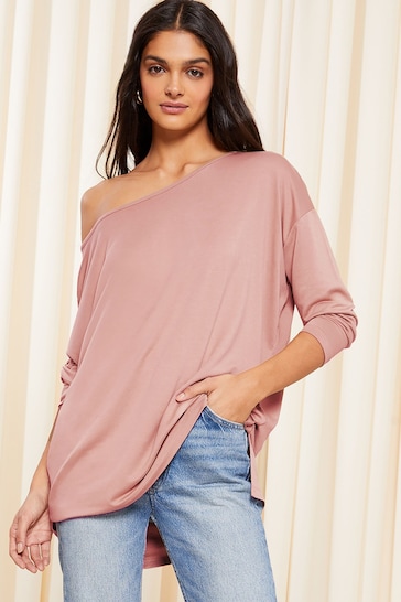 Friends Like These Neutral Soft Jersey Long Sleeve Slash Neck Tunic Top