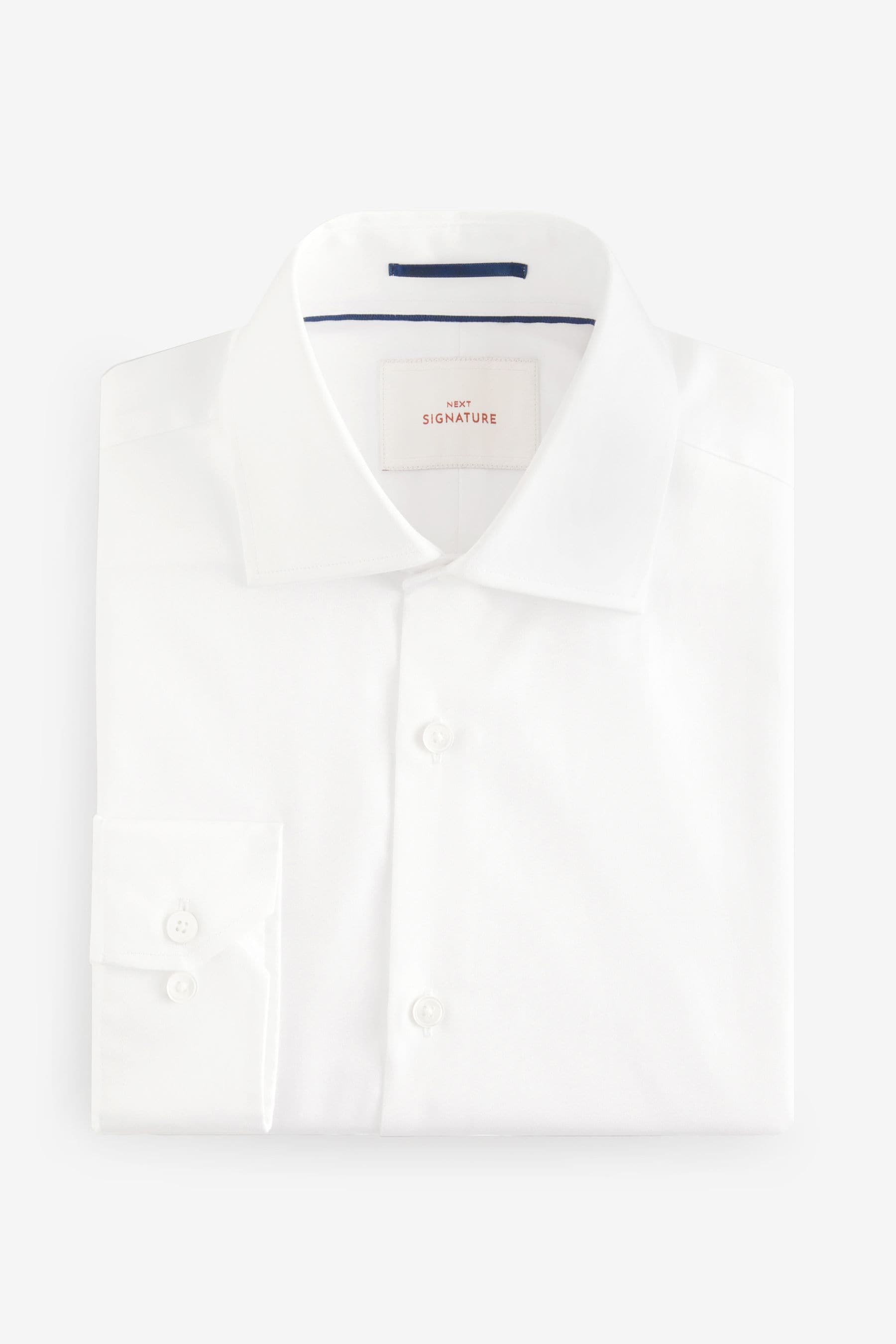 White Slim Fit Signature Long Sleeve 100% Cotton Shirt With Cutaway Collar