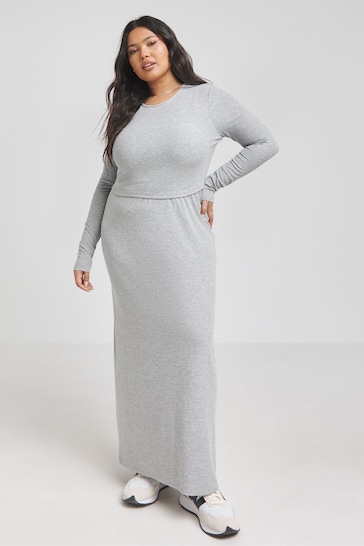 Simply Be Grey 2-In-1 Rib Maxi Dress