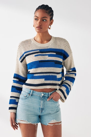 ONLY Cream Crochet Lightweigh Knitted Stripe Dye Jumper