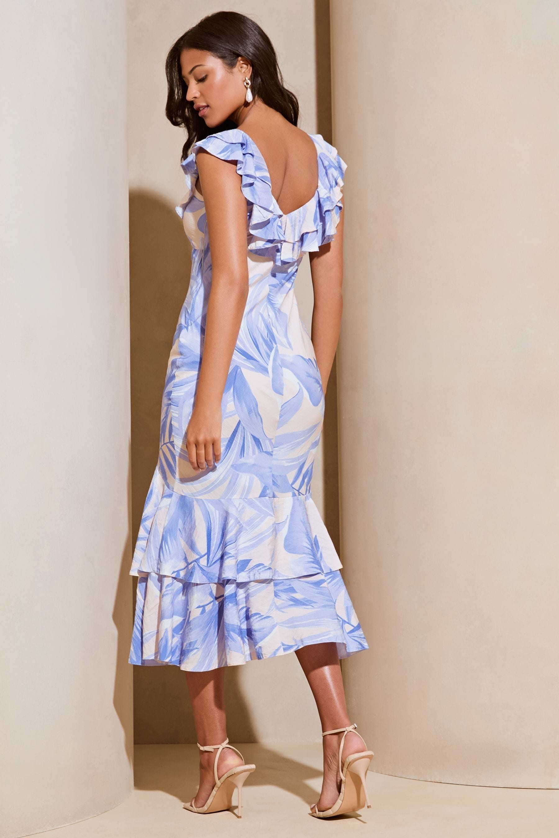 Lipsy print frill hi low dress deals