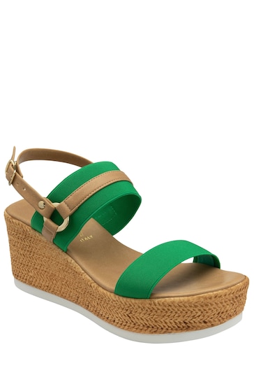 Lotus Green Open-Toe Wedge Sandals