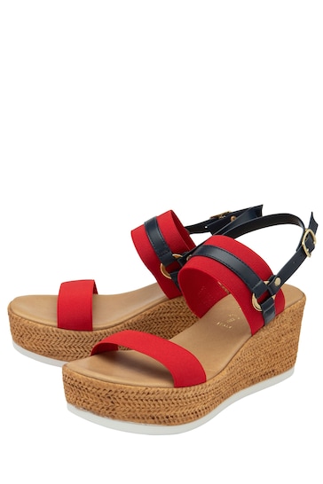 Lotus Red Open-Toe Wedge Sandals