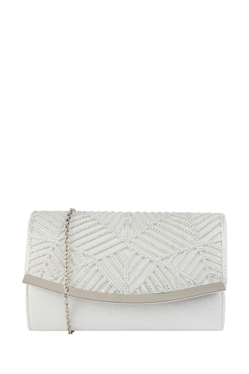 Lotus White Clutch Bag With Chain