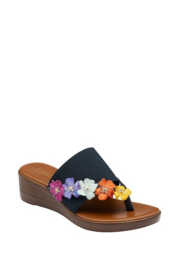 Lotus Blue Toe-Post Wedge Sandals