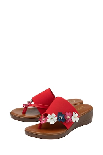 Lotus Red Toe-Post Wedge Sandals
