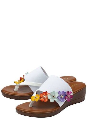 Lotus White Toe-Post Wedge Sandals