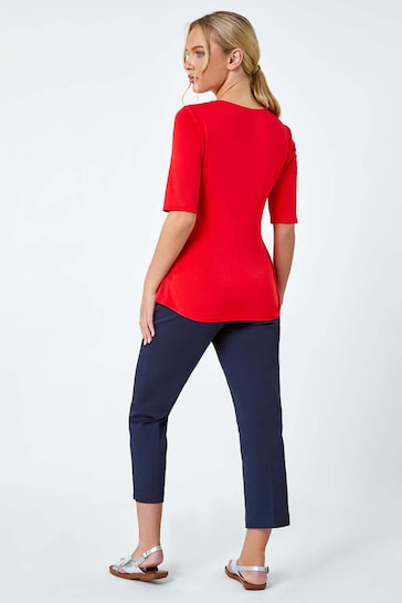 Roman Red Ruched Ribbed Stretch Top