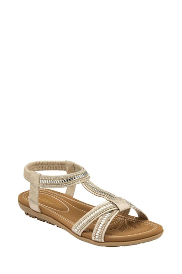Lotus Gold/Brown Open-Toe Flat Sandals