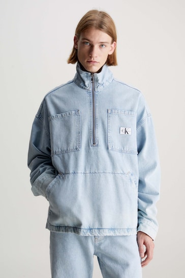Calvin Klein Blue Denim Quarter Zip Pull over Jacket