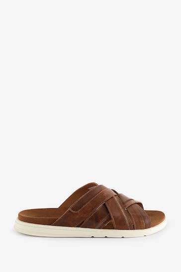 FatFace Brown Hinton Leather Sliders