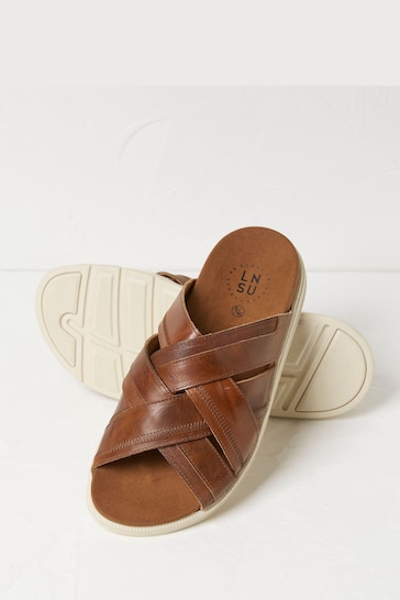 FatFace Brown Hinton Leather Sliders