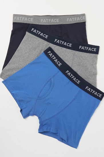 FatFace Blue Plain Boxers 3 Pack