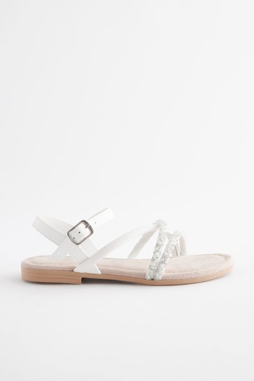 White Jewel Strappy Bridesmaid Sandals