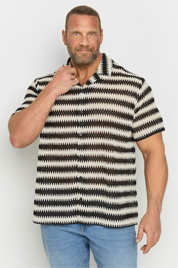 BadRhino Big & Tall Black Textured Crochet Short Sleeve Shirt