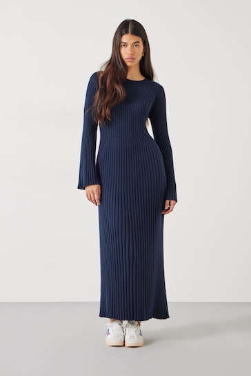 Hush Blue Penny Crew Neck Ribbed Knitted Dress