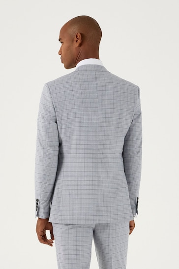 Skopes Brook Silver Grey Check Tailored Fit Suit Jacket