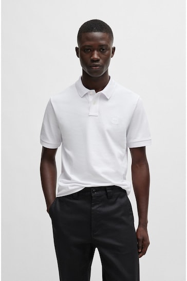 BOSS White Slim-Fit Logo-Patch Polo Shirt