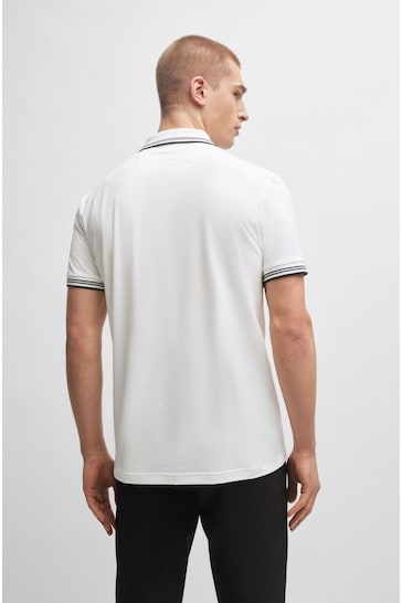 BOSS White Slim Fit Stretch Cotton With Branding Print Polo Shirt