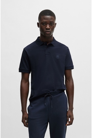 BOSS Dark Blue Slim-Fit Logo-Patch Polo Shirt