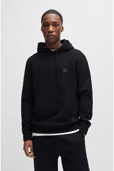 BOSS Black Logo-Patch Hoodie In Cotton Terry