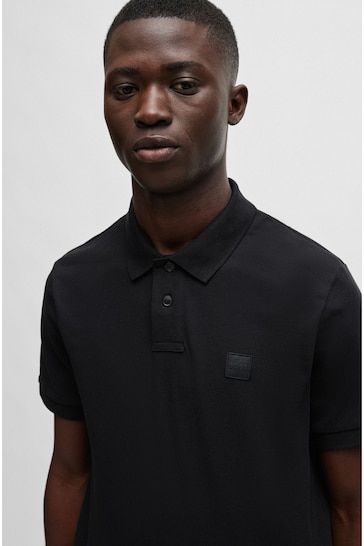 BOSS Black Slim-Fit Logo-Patch Polo Shirt