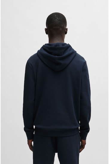 BOSS Blue Logo-Patch Hoodie In Cotton Terry