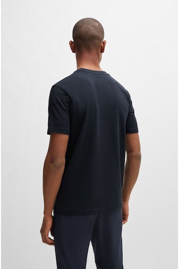 BOSS Navy/Gold Logo Contrast Logo Stretch Cotton T-Shirt