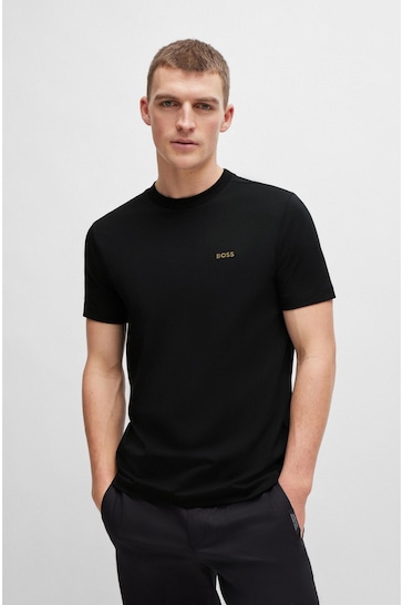 BOSS Black/Gold Logo Contrast Logo Stretch Cotton T-Shirt
