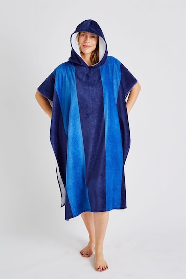 Catherine Lansfield Blue Stripe Adult Size Hooded Poncho Towel