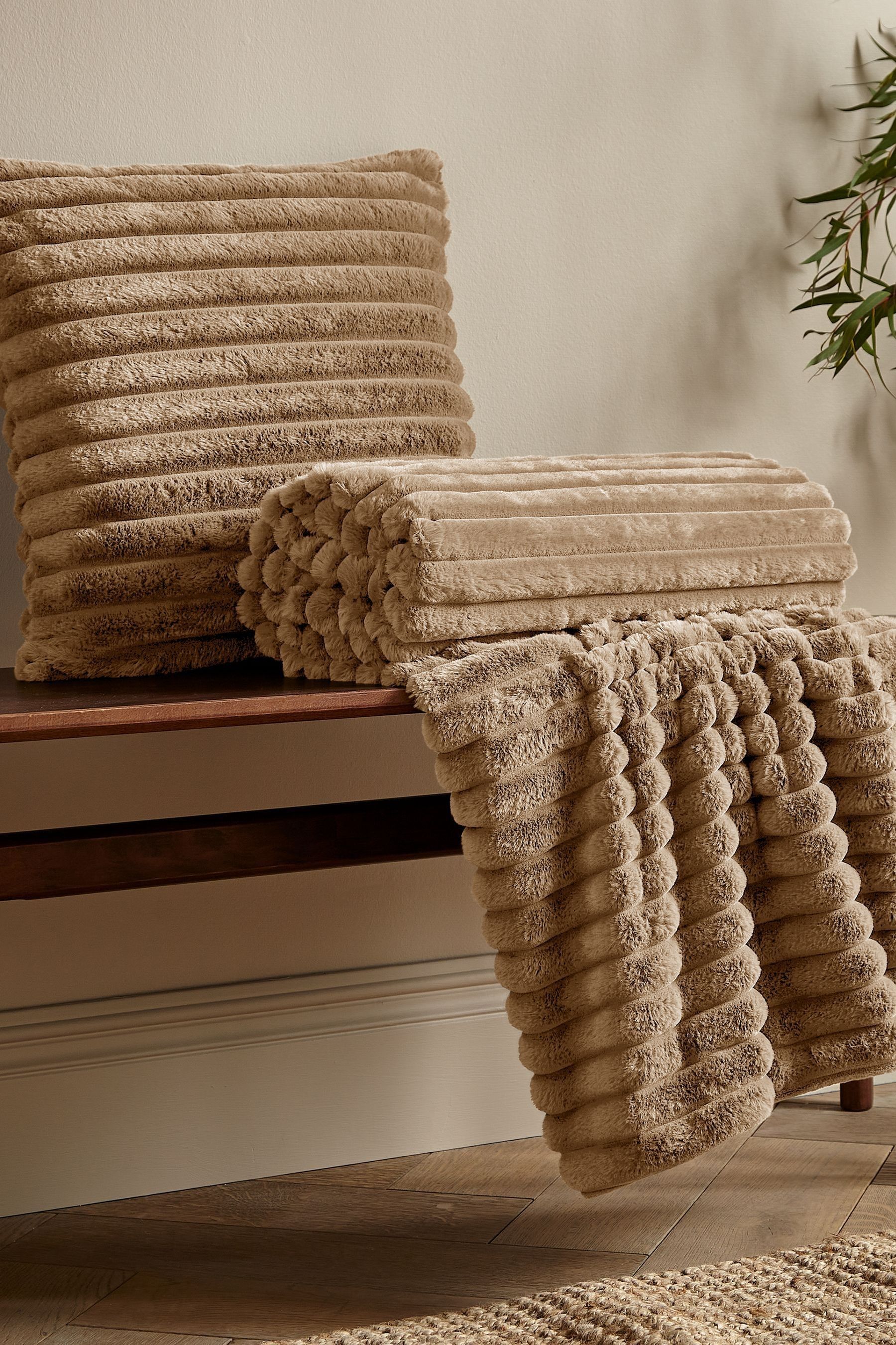 Buy Catherine Lansfield Natural Soft and Cosy Ribbed Faux Fur Throw from the Next UK online shop