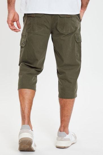 Threadbare Green 3/4 Length Belted Cargo Trousers