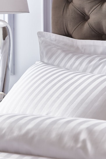 Bianca White 300 Thread Count Cotton Satin Stripe Fitted Sheet
