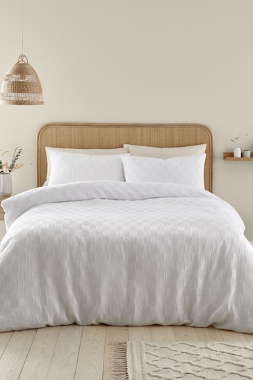 Catherine Lansfield White Waffle Checkerboard Duvet Cover Set