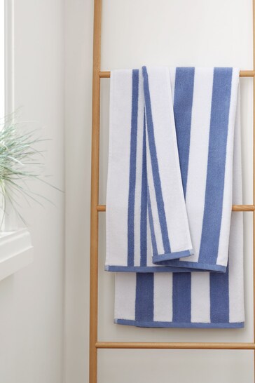 Bianca Blue Reversible Stripe Cotton Jacquard Towel