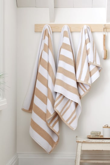 Bianca Natural Reversible Stripe Cotton Jacquard Towel