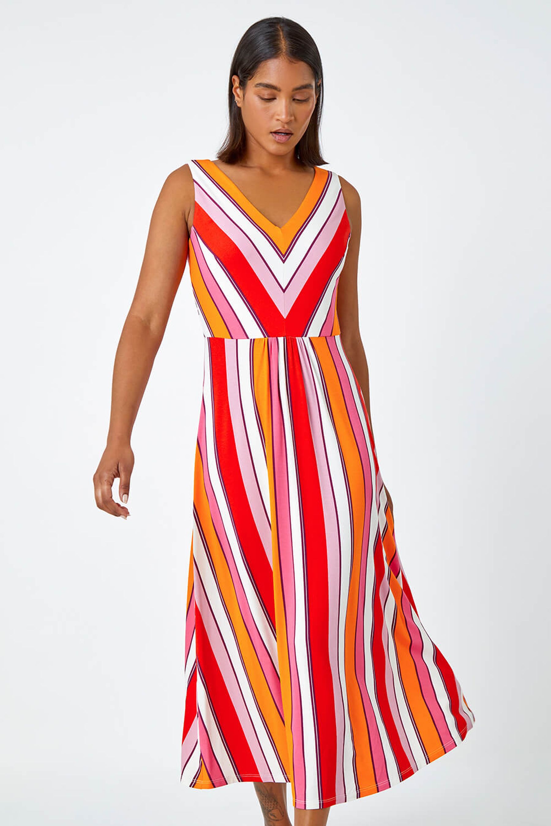Red stripe midi dress online
